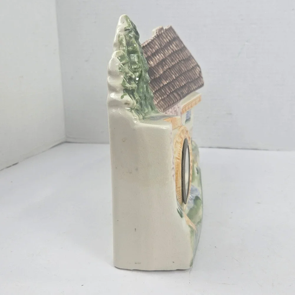 Vtg 1950s German Watermill Mantel Clock Ceramic Alpine Scene 12x8x3 READ